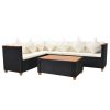 4 pcs conjunto lounge de jardim c/ almofadões vime PE preto - Image 3