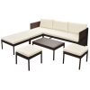 6 pcs conjunto lounge jardim c/ almofadões vime PE castanho - Image 2