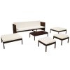 6 pcs conjunto lounge jardim c/ almofadões vime PE castanho - Image 3