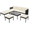 6 pcs conjunto lounge de jardim c/ almofadões vime PE preto - Image 2