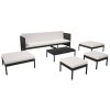 6 pcs conjunto lounge de jardim c/ almofadões vime PE preto - Image 3