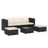 4 pcs conjunto lounge de jardim c/ almofadões vime PE preto - Image 2