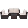 5 pcs conjunto lounge jardim c/ almofadões vime PE castanho - Image 2