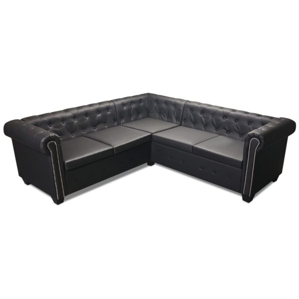 Sofá de canto Chesterfield 5 lugares couro artificial preto - Image 3