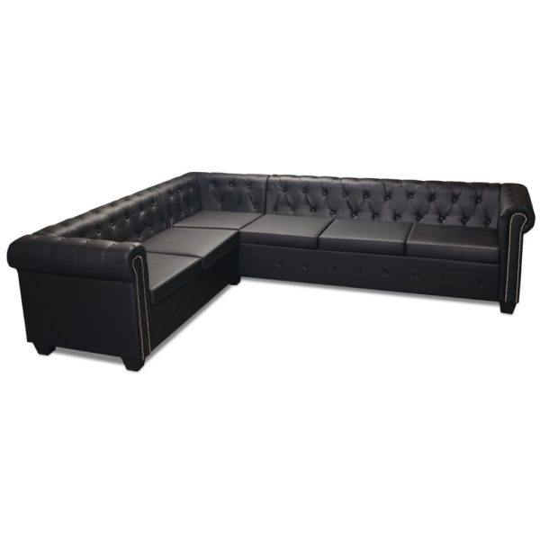 Sofá de canto Chesterfield 6 lugares couro artificial preto - Image 2