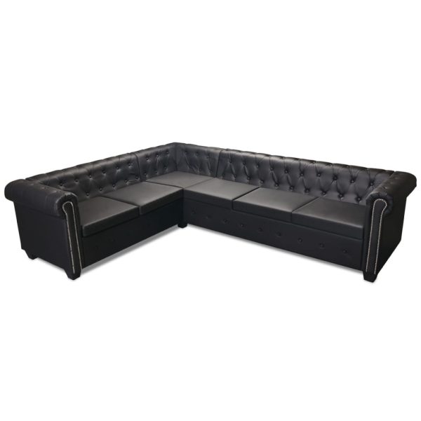 Sofá de canto Chesterfield 6 lugares couro artificial preto - Image 3