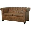 Sofá Chesterfield 2 lugares couro artificial castanho