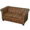 Sofá Chesterfield 2 lugares couro artificial castanho - Image 2