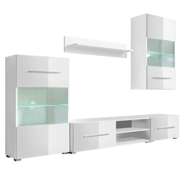 Armários de parede/unidade p/TV com luz LED, 5 pcs, branco - Image 2