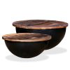 Conj. mesas centro 2 pcs madeira reciclada preto forma tigela