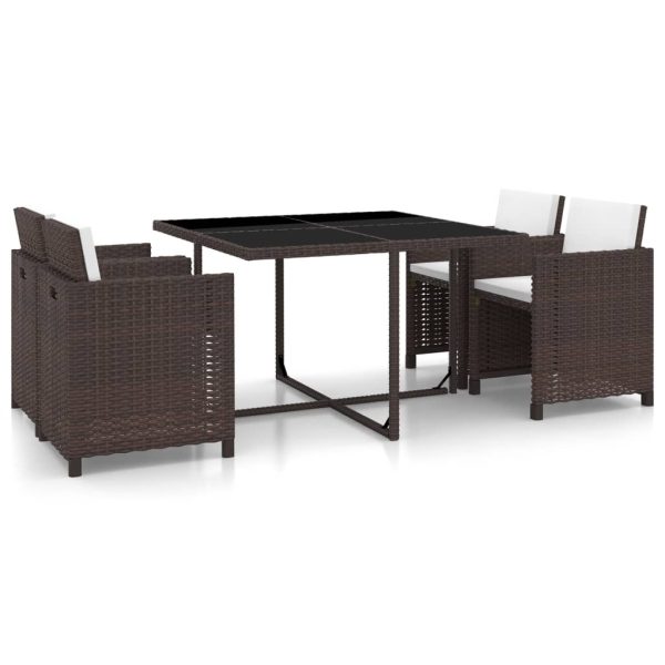 Conjunto de jantar de exterior 13 pcs vime PE castanho