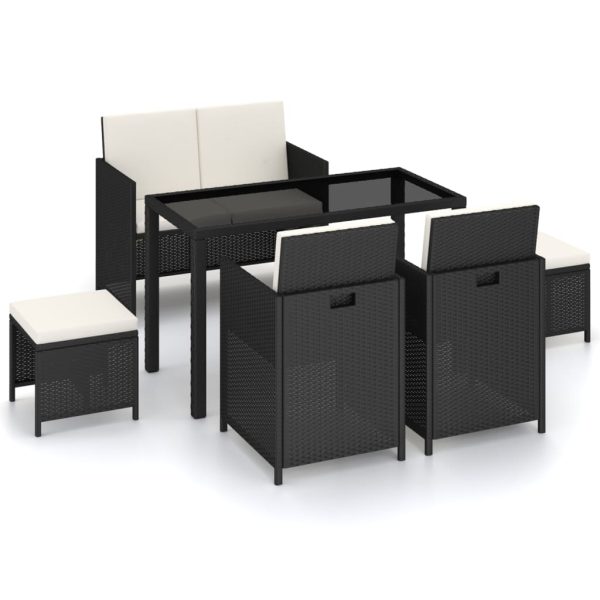 Conjunto de jantar para exterior c/ almofadões 6 pcs vime preto - Image 2
