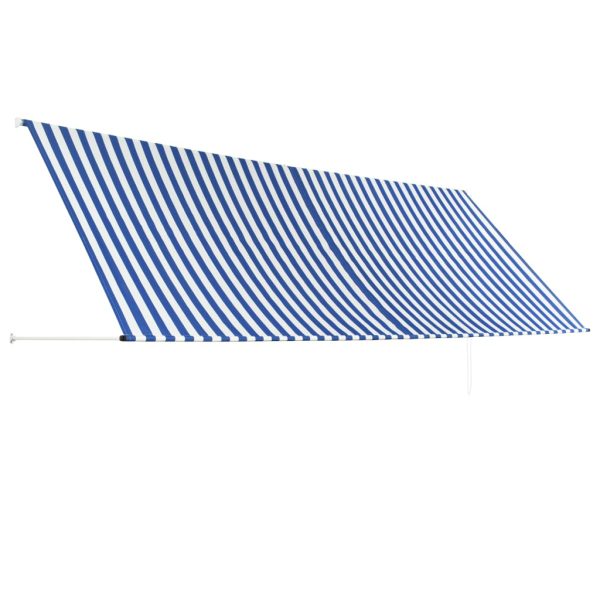 Toldo retrátil 400x150 cm azul e branco - Image 3