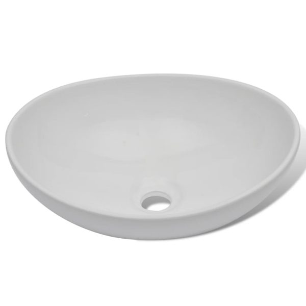 Lavatório com torneira misturadora cerâmica oval branco - Image 3