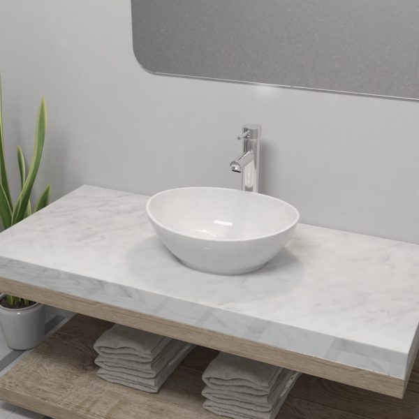 Lavatório com torneira misturadora cerâmica oval branco