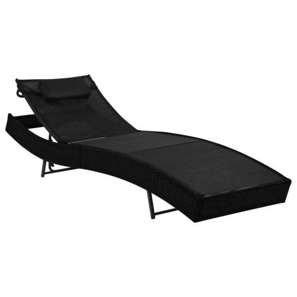 Espreguiçadeira com almofada vime PE preto