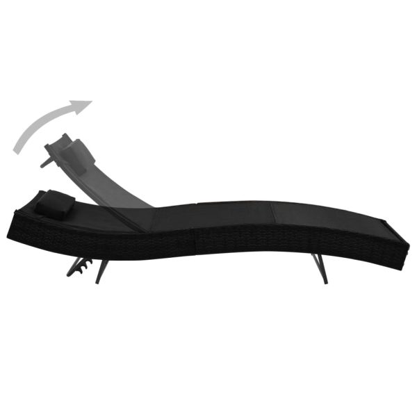 Espreguiçadeira com almofada vime PE preto - Image 2