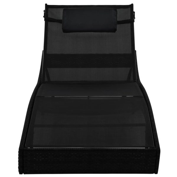Espreguiçadeira com almofada vime PE preto - Image 3