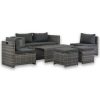 Conjunto lounge de jardim c/ almofadões 6 pcs vime PE cinzento