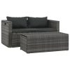 Conjunto lounge de jardim c/ almofadões 6 pcs vime PE cinzento - Image 3