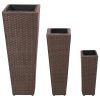Floreiras de jardim altas 3 pcs vime PE castanho - Image 2