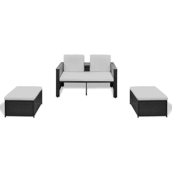 4 pcs conjunto lounge de jardim c/ almofadões vime PE preto - Image 3