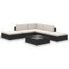 6 pcs conjunto lounge de jardim c/ almofadões vime PE preto - Image 2