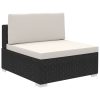 6 pcs conjunto lounge de jardim c/ almofadões vime PE preto - Image 3