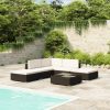 6 pcs conjunto lounge de jardim c/ almofadões vime PE preto