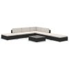 8 pcs conjunto lounge de jardim c/ almofadões vime PE preto - Image 2