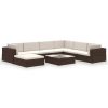 8 pcs conjunto lounge jardim c/ almofadões vime PE castanho - Image 2