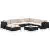 8 pcs conjunto lounge de jardim c/ almofadões vime PE preto - Image 2