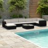 8 pcs conjunto lounge de jardim c/ almofadões vime PE preto