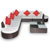 8 pcs conjunto lounge jardim c/ almofadões vime PE castanho - Image 3