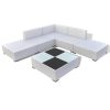 6 pcs conjunto lounge de jardim c/ almofadões vime PE branco - Image 3