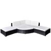 6 pcs conjunto lounge de jardim c/ almofadões vime PE preto - Image 2