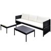 3 pcs conjunto lounge para jardim c/ almofadões vime PE preto - Image 3