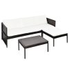 3 pcs conjunto lounge jardim c/ almofadões vime PE castanho - Image 2