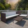 3 pcs conjunto lounge jardim c/ almofadões vime PE castanho - Image 3