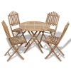 5 pcs conjunto de jantar dobrável p/ exterior bambu