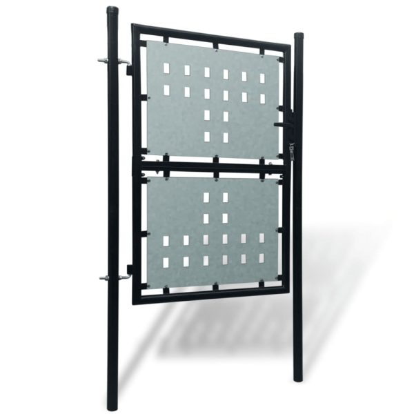 Portão de cerca com porta única 100x225 cm preto - Image 2