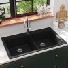 Pia de cozinha dupla de granito com bacia, preto