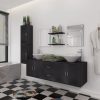 Móveis casa de banho 9 pçs e conjunto de bacia, preto