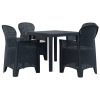 Conj. jantar p/ exterior 5 pcs plástico antracite aspeto vime