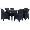 Conj. jantar p/ exterior 7 pcs plástico antracite aspeto vime