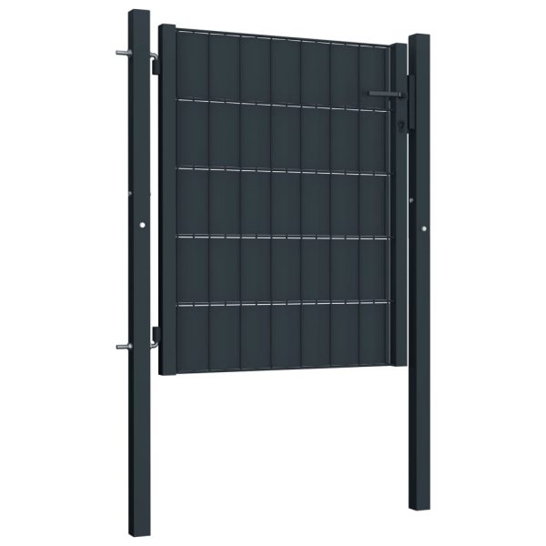 Portão de cerca 100x81 cm PVC e aço antracite - Image 2