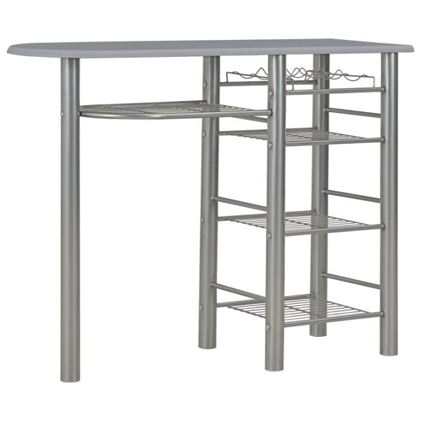 3 pcs conjunto de bar com prateleiras madeira e aço cinzento - Image 2