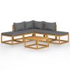 6 pcs conj. lounge jardim c/ almofadões madeira acácia maciça