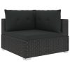 6 pcs conjunto lounge de jardim c/ almofadões vime PE preto - Image 3