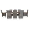 9 pcs conjunto jantar exterior c/ almofadões vime PE cinzento - Image 2